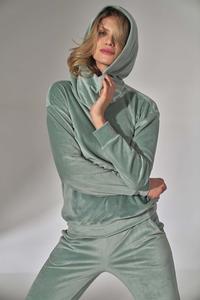 Mint Green Velveteen Hooded Sport Blouse