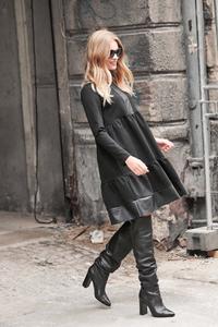 Expanded Black Dress with Eco-leather