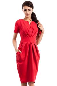 Red Wrinkled Slim Waist Knee Length Dress