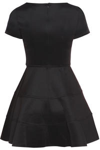 Black Cap Sleeves Bateau Neck Seam Dress