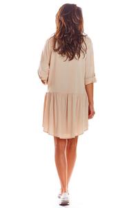 Beige Loose Shirt Dress with a frill