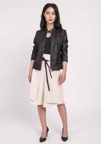 Beige Trapezoid Skirt with Eco-Leather Ribbon