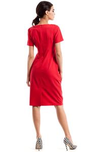 Red Wrinkled Slim Waist Knee Length Dress