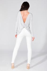Light Grey Loose Deep Back Cut-ot Blouse