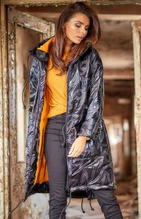 Black Glossy Hooded Parka Coat