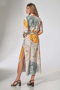 Geometric Patterns Button Closure Belted Midi Dress