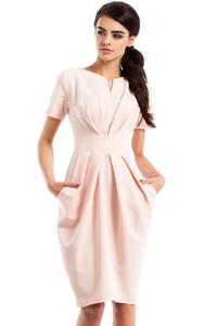 Powder Pink Wrinkled Slim Waist Knee Length Dress