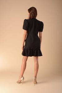 Black Dress with a Frill Fastened with Buttons