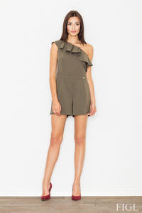 Olive Green Asymetrical Frilled Summer Jumpsuit