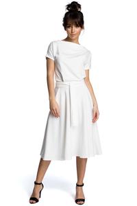 Ecru Midi Flared Dress Tied at the Waist
