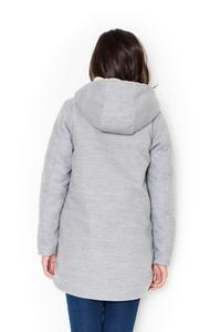 Grey Winter Hooded Snaps Closure Parka Jacket