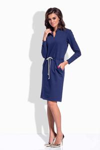 Dark Blue Shirt Collar Casual Midi Dress