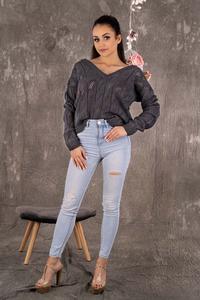 Openwork V-neck sweater - Graphite
