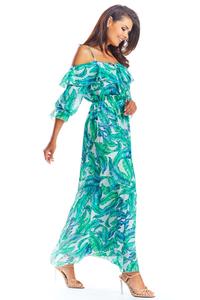 Maxi Dress Green Flowers Sleeveless