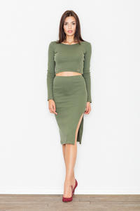 Green Two Pieces Set Short Top+Pencil Skirt