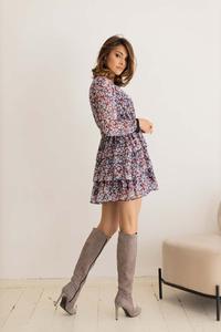 Chiffon Mini Dress Flared Flower Print