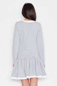 Grey Long Sleeves Dress with White Contrasting Piping