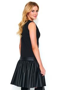 Black Dress with Lowered Waist with a Frill with Eco-Leather