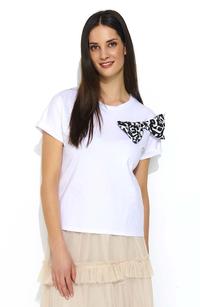 White T-shirt with Animal Theme with Bow