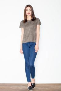 Olive Green Suede T-shirt with Zip at The Back