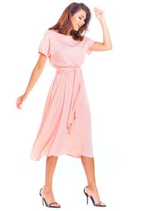 Powdered Flared Midi Dress with Short Kimono Sleeve