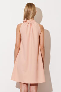 Light Pink Pleated Neckline Shirt Dress with Bow Tie