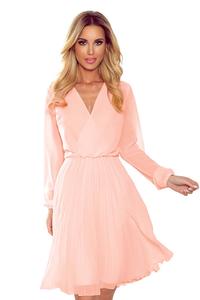 Peach Pink Wrapped Front Pleated Dress