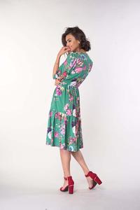 Dress with a frill with an envelope neckline - Green