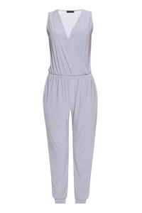Wrap Around Sleeveless Grey Jumpsuit with Shirred Waist