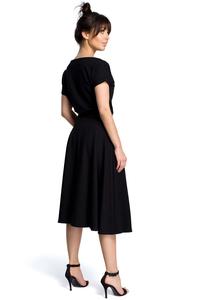 Black Midi Flared Dress Tied at the Waist
