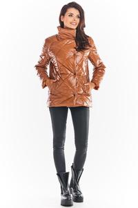 Beige Shiny High Neck Fall Jacket