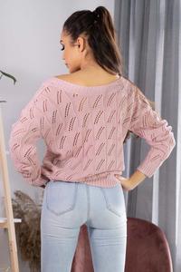 Openwork sweater with a V-neckline - Powder