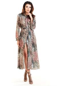 Long Brown Leopard Shirt Dress