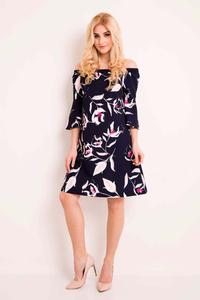 Dark Blue Off Shoulders Floral Pattern Dress