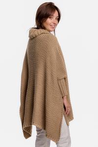 Turtleneck Asymmetrical Poncho-Sweater - Camel