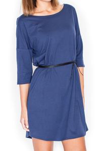 Blue Casual Comfy 3/4 Sleeves Mini Dress with Belt