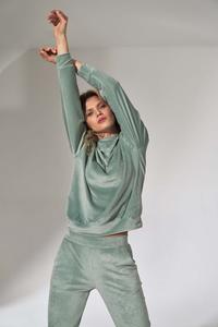 Mint Green Velveteen Hooded Sport Blouse