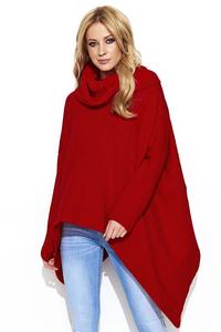 Red Loose Turtleneck Sweater with Long Sides