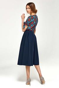 Navy Blue Flared Midi Skirt