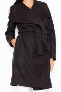 Black Elegant Big Collar Self Tie Belt Coat