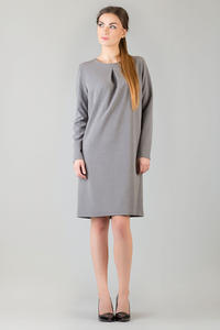 Grey Shift Dress with Bateau Neckline and Back Gathered Waist
