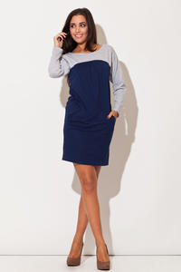 Blue Color Block Shirt Dress with Side Pockets
