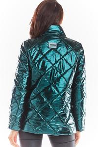 Green Shiny High Neck Fall Jacket