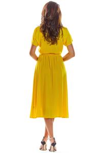 Yellow Flared Midi Dress with Short Kimono Sleeve