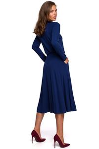 Dark Blue Flared Casual Midi Dress