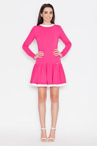 Pink Long Sleeves Dress with White Contrasting Piping