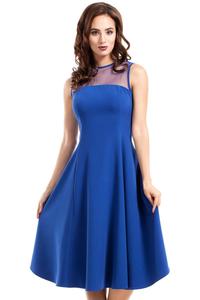 Cornflower Blue Evening Dress with Transparent Neckline