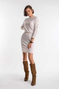 Ecru Pleated Dress with Lace and Neckline on the Back